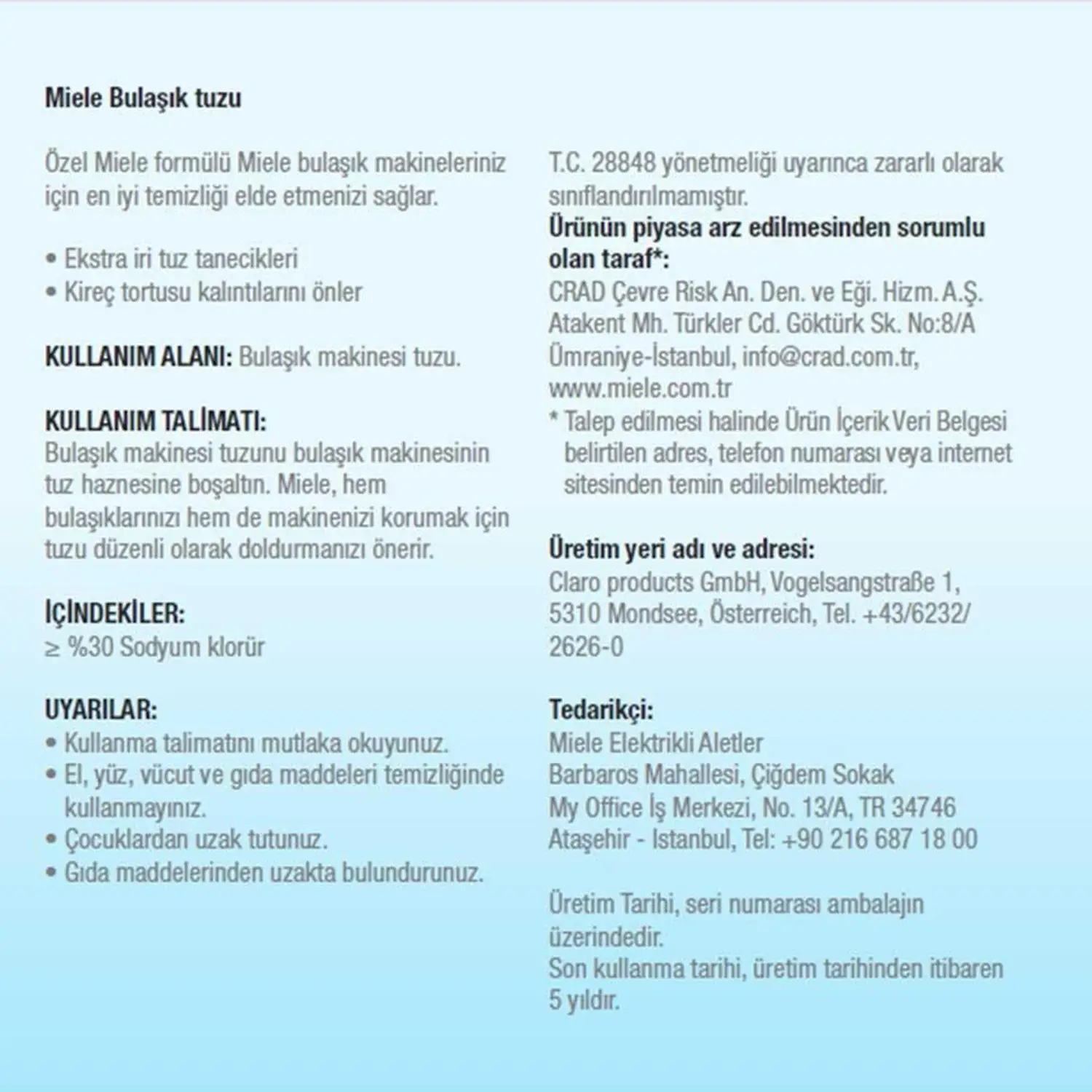 Miele Bulaşık Makinesi Tuzu (1,5 kg)